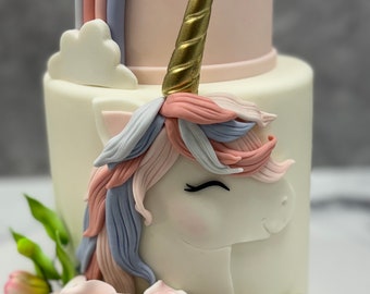 Adorno para tarta de unicornio, adorno de unicornio con arcoíris, unicornio y arcoíris de fondant, adorno para tarta de unicornio de fondant, adorno para tarta de unicornio hecho a mano