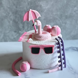 summer cake topper , pull party cake topper ,custom cake topper , flamingo, sun , summer pull party , pull party cakes topper set , cake