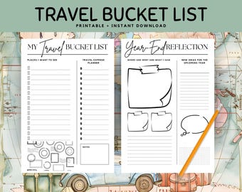Travel Bucket List Printable, Bucket List Planner Insert, Bucket List Journal, Bucket List Template Check List