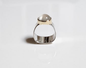 Vintage Sterling Silver and 14k Bezel Set Moonstone Ring