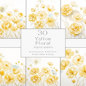 Bright Yellow Floral Digital Papers Commercial Use INSTANT DOWNLOAD Yellow Abstract Flowers Papers Scrapbooking Journaling 02FL