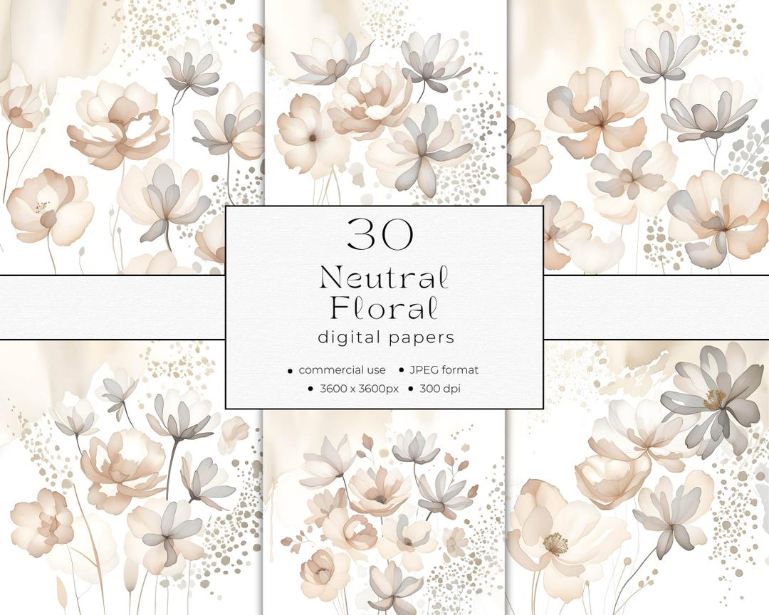 Neutral Beige Floral Digital Papers Commercial Use INSTANT DOWNLOAD ...