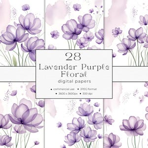 Lavender Purple Floral Digital Papers Commercial Use INSTANT DOWNLOAD Pastel Purple Abstract Flowers Papers Scrapbooking Journaling 02FL