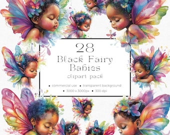 Black Fairy Baby Commercial Use Clipart INSTANT DOWNLOAD Rainbow Butterfly Fairy Clipart Pack 01MY