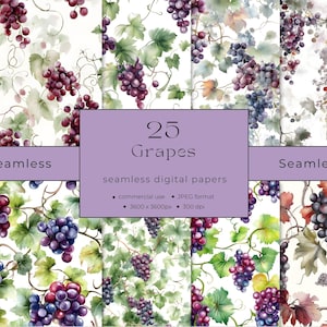Grapes Seamless Papers Commercial Use INSTANT DOWNLOAD Grape Vines Papers 03NA 03FO