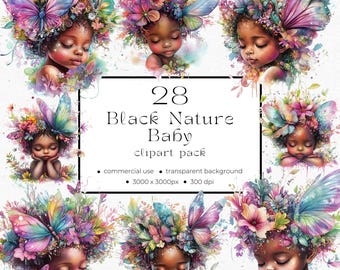 Black Nature Baby Commercial Use Clipart INSTANT DOWNLOAD Rainbow Flower Baby Clipart Pack 01MY