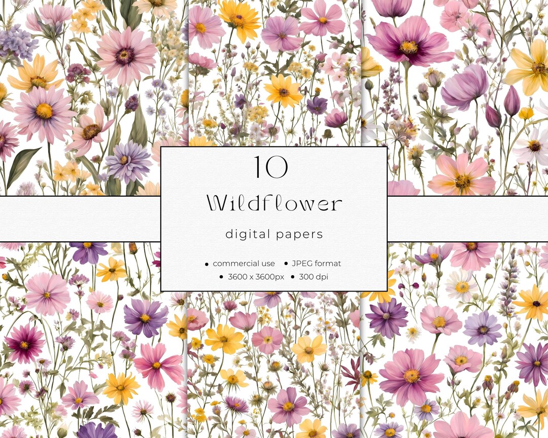 Wildflower Digital Papers Commercial Use INSTANT DOWNLOAD Yellow ...
