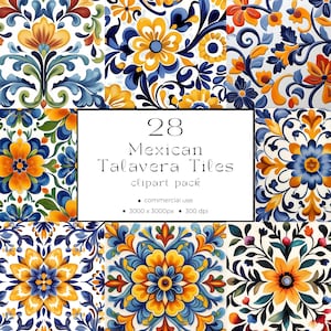 Colourful Mexican Talavera Commercial Use Clipart INSTANT DOWNLOAD Talavera Tile Clipart Pack 01PA