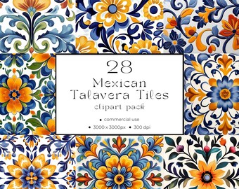 Kleurrijke Mexicaanse talavera commercieel gebruik clipart INSTANT DOWNLOAD talavera tegel clipart pack 01PA