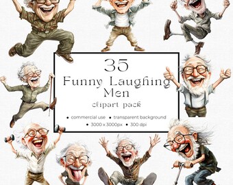 Funny Laughing Men Commercial Use Clipart INSTANT DOWNLOAD Silly Men Clipart Pack 01PE