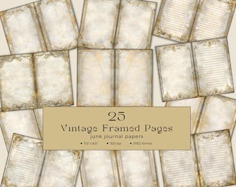 Junk Journal Vintage Framed Pages Commercial Use Papers INSTANT DOWNLOAD Old Bordered Pages Lined Papers 04JJ