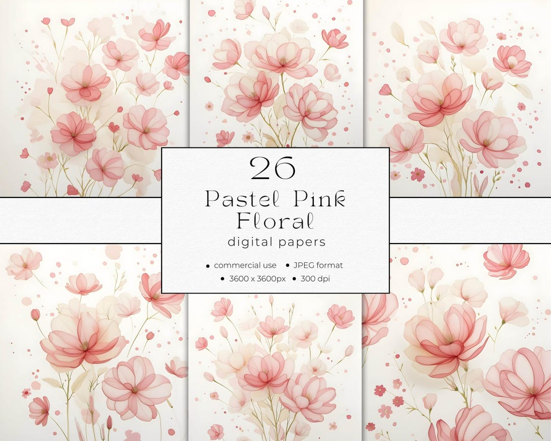 Pastel Pink Floral Digital Papers Commercial Use INSTANT DOWNLOAD Dusty ...