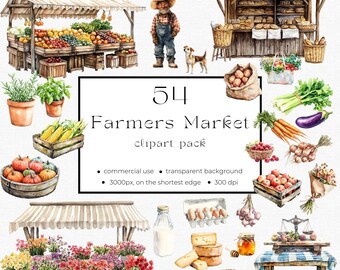 Farmers Market Commercial Use Clipart INSTANT DOWNLOAD Food Market Day Clipart Pack 01FO