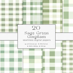 Sage Green Gingham Seamless Papers Commercial Use INSTANT DOWNLOAD Sage Green Gingham Papers 03PA