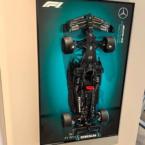 Framed Mercedes-AMG F1 W14 E Performance LEGO Car Wall Art – 3D Supercar Model Display | Formula 1 Decor for Man Cave, Office or Gift