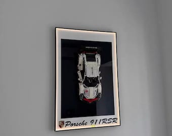 Framed Porsche 911 RSR GT3 RS LEGO Car Wall Art – 3D Supercar Model Display | Motorsport Decor for Man Cave, Garage or Office Gift
