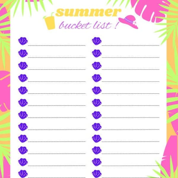 Colorful summer bucket list - digital download