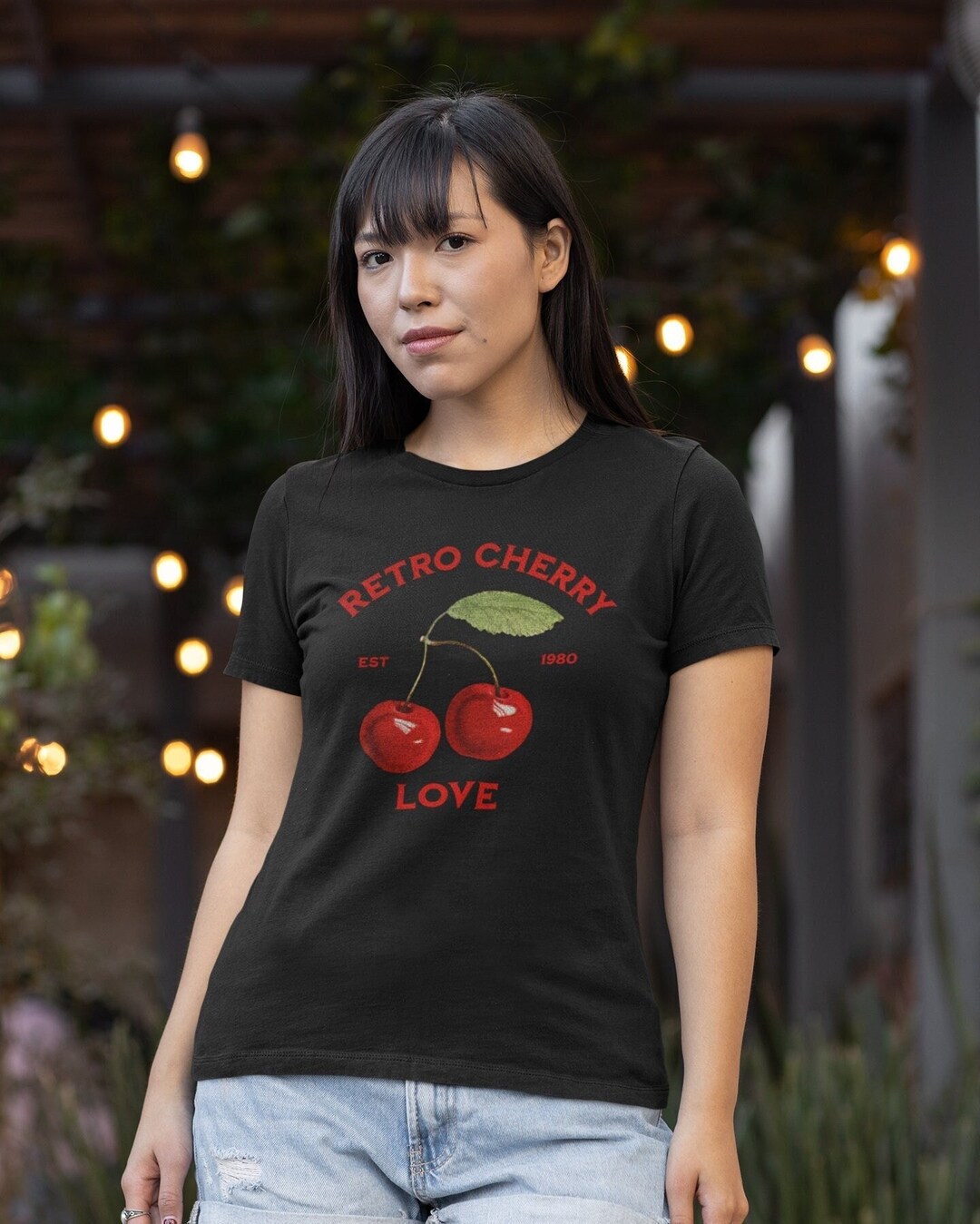 トップス Classic Cherry Tee Classic Cherries Unisex T-shirt, Retro Design, Love 1980