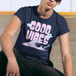 Good Vibes T-Shirt: Ocean Waves Graphic, Cotton Casual Wear