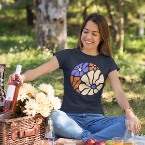 Retro Floral T-Shirt: 70s Groovy Flower Tee, Boho Hippie Graphic