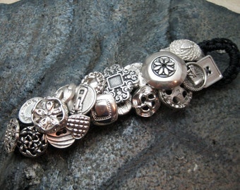 Silver Button Bracelet Hand Made to Order Crochet