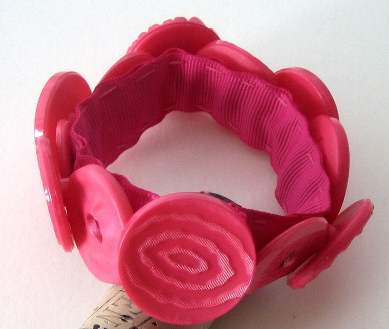 Button Bracelet in Bubble Gum Pink Snap On Casual Classy Gift for Women Retro image 5