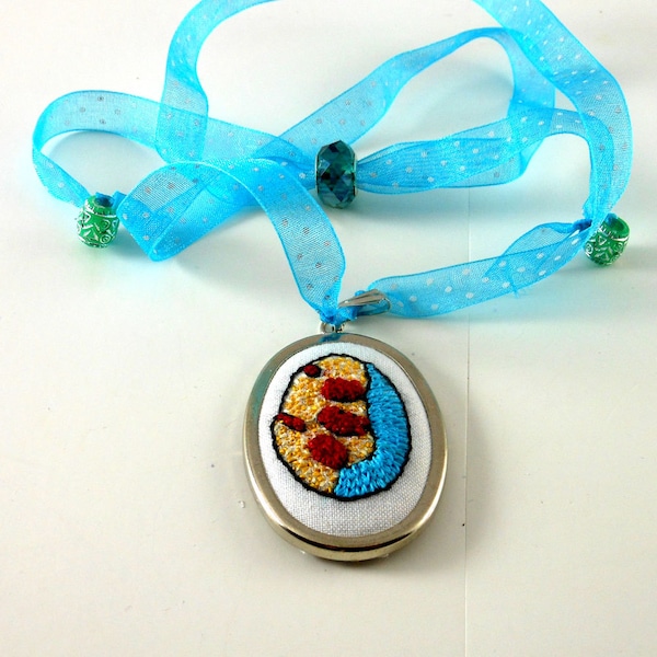 Pendant Hand Embroidered Abstract Scribble with Adjustable Ribbon Gift for the Art Lover