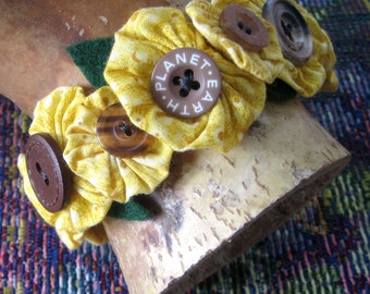 Bracelet Cuff Ankle Cuff Sunflower Fabric Bubbles buttons Snap On Fiber Wearable