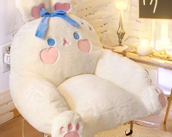 Kawaii Comfy Cozy Bunny Sofa Chair Bean Bag Cute White Pink Rabbit Lazy Anime Cartoon Girl Women Gift For Her Room Bedroom Teen Aesthetic