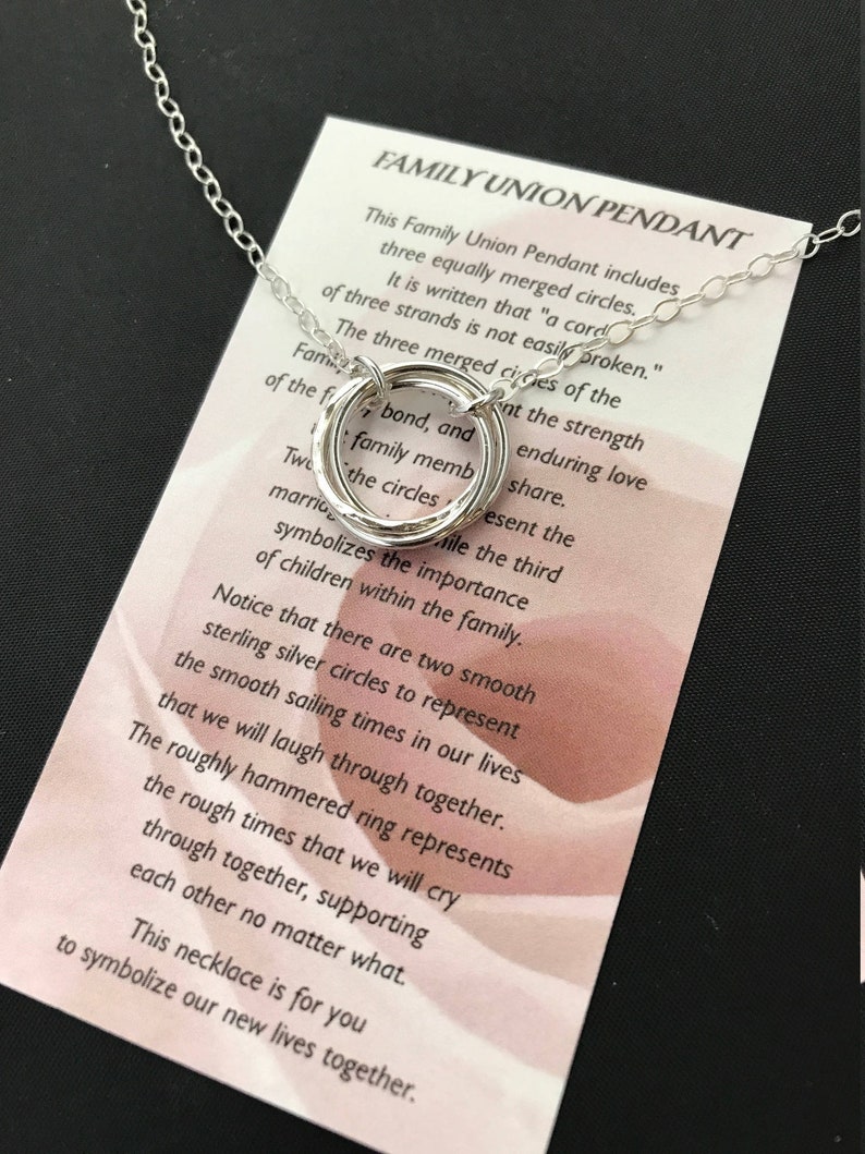 Unity Necklace FAMILY UNION PENDANT Necklace Sterling Silver with Poem Step Children Wedding Marriage