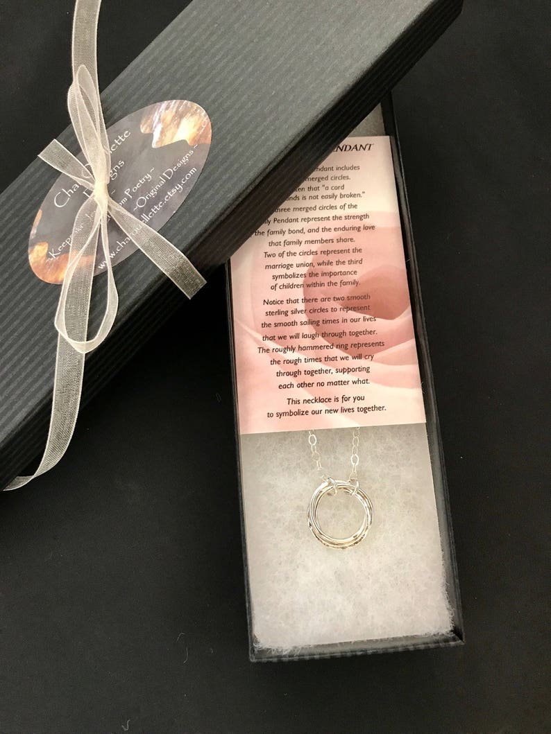 Unity Necklace FAMILY UNION PENDANT Necklace Sterling Silver with Poem Step Children Wedding Marriage