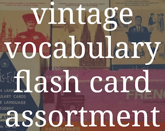 Vintage Flash Cards, Vocabulary Words : French, Spanish, Latin, English, German, Russian - 50pcs/one language or 60pc/assorted
