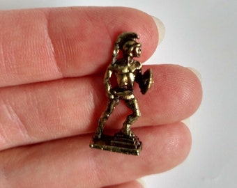 TINY Metal Trojan Warrior Miniature Statue / new old stock in original packaging / dollhouse statue / made in Taiwan