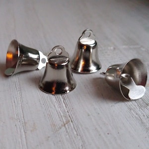 16pc Mini Silver Liberty Bell Charms / new old stock / .5 inches 15mm / jingle bell for crafts, pets, ornaments, and more!
