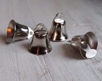 16pc Mini Silver Liberty Bell Charms / new old stock / .5 inches 15mm / jingle bell for crafts, pets, ornaments, and more!
