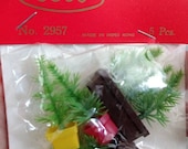 Package of 5pc Tiny Potted Evergreen Trees Vintage Plastic Dollhouse Diorama Scenery Miniatures NEW OLD STOCK, made in Hong Kong Christmas