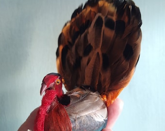 1pc Vintage Feathered TURKEY Small 2.5” Artificial Bird / made in Hong Kong/ SSCO new old stock  / millinery craft miniature supply