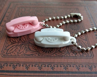 1pc Vintage "PRINCESS PHONE" Plastic Key Chain / New Old Stock / CHOICE of color - pink or white