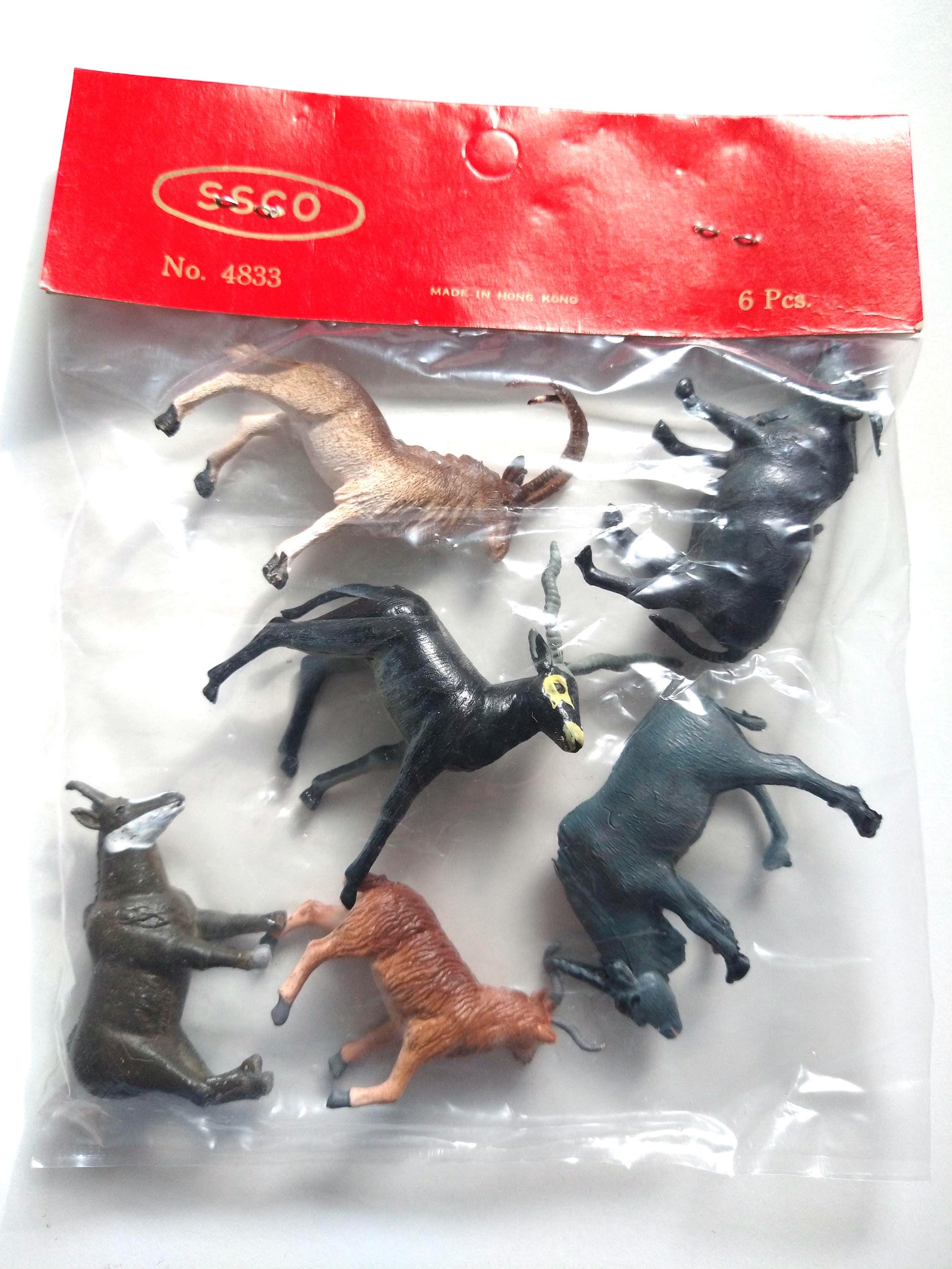 6pc Vintage Miniature African Horned Animals / SSCO Plastic Craft