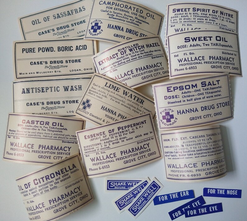 20pc AUTHENTIC Vintage Pharmacy Labels : Assorted / Blue and White ...