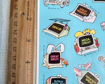 TWO Sheets of 1980s Vintage COMPUTER Stickers / retro school supplies, scrapbooking embellishments, junk journal supply / Old Store Stock