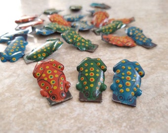 Vintage Litho Tin TINY Frog Clickers 1pc or 3pc Set / made in Japan / New old stock / mini miniature litho toy frogs