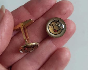 1930s REDDY KILOWATT Set of Vintage Coppery Cuff Links / new old stock / electrician gift / electricity icon