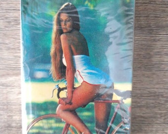 Girl on 10-speed Bicycle / 1970s/1980s Vintage Playing Card Deck / unopened sealed cards / sexy booty shorts / centerfold pinup girl