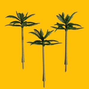 3pc Scenery PALM TREE MINIATURES / cake toppers, diorama prop, fairy garden, railroad landscape