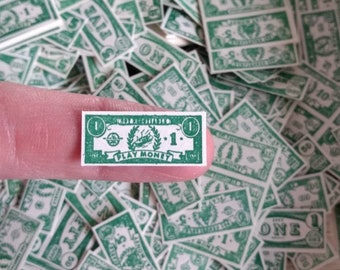 EPPY Brand Vintage TINY Miniature Money Dollar Bills / 50pc or 100pc / assorted lot / vending toy prize / doll prop / phony funny money