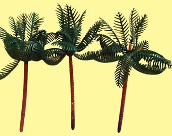 4pc Plastic Tall PALM TREE Toppers / cake decoration, diorama prop, fairy garden