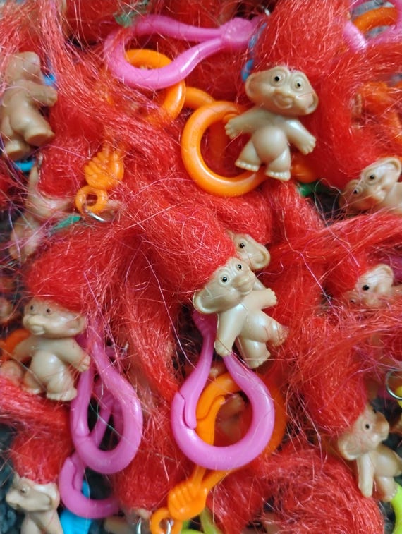 1pc Miniature Troll Plastic Charm Clip / red hair