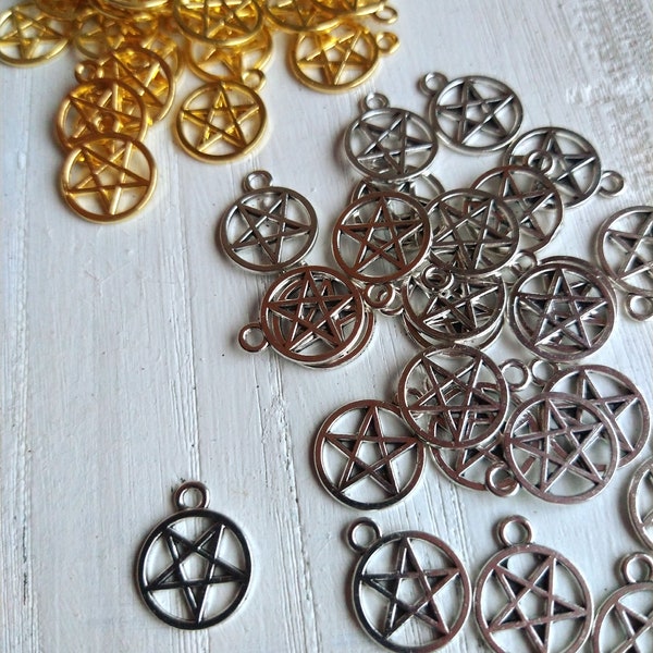 20pc Mini PENTAGRAM Metal Charms / choice of silver tone or gold tone