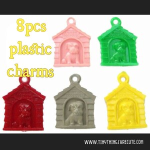 8pc Doghouse Vintage Plastic Charms / new old stock gumball charm lot / assorted colors